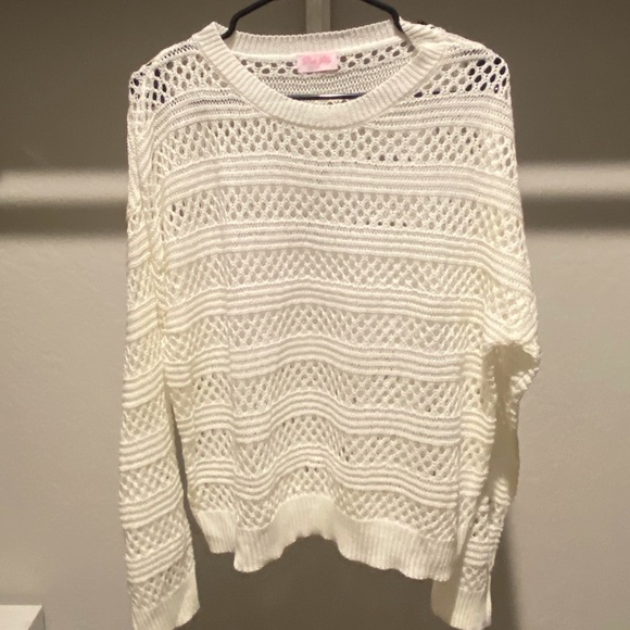 PINK LILY From the Top Open Knit Sweater Sz M - Picture 3 of 5